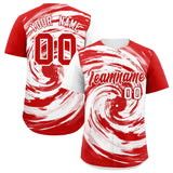 Custom White Red Swirl Graffiti Pattern Authentic Baseball Jersey