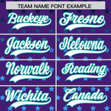 Custom Purple Aqua-White Raglan Sleeve Personalized Star Print Authentic Baseball Jersey