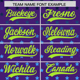 Custom Purple Neon Green-White Raglan Sleeve Personalized Star Print Authentic Baseball Jersey