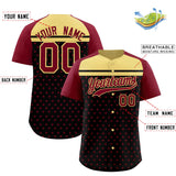 Custom Black Crimson-Khaki Raglan Sleeve Personalized Star Print Authentic Baseball Jersey