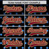 Custom Black Crimson-Khaki Raglan Sleeve Personalized Star Print Authentic Baseball Jersey