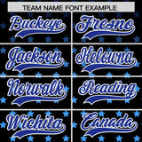 Custom Black Royal-White Raglan Sleeve Personalized Star Print Authentic Baseball Jersey