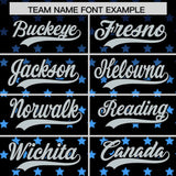 Custom Black Silver-White Raglan Sleeve Personalized Star Print Authentic Baseball Jersey