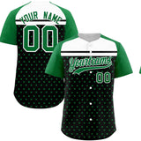 Custom Black Kelly Green-White Raglan Sleeve Personalized Star Print Authentic Baseball Jersey