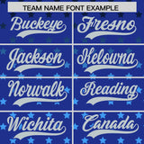 Custom Royal Silver-White Raglan Sleeve Personalized Star Print Authentic Baseball Jersey