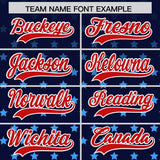 Custom Navy Red-White Raglan Sleeve Personalized Star Print Authentic Baseball Jersey