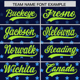 Custom Navy Neon Green-White Raglan Sleeve Personalized Star Print Authentic Baseball Jersey
