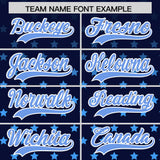 Custom Navy Light Blue-White Raglan Sleeve Personalized Star Print Authentic Baseball Jersey