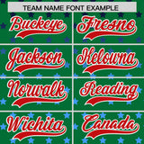 Custom Kelly Green Red-White Raglan Sleeve Personalized Star Print Authentic Baseball Jersey