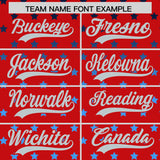 Custom Red Silver-White Raglan Sleeve Personalized Star Print Authentic Baseball Jersey