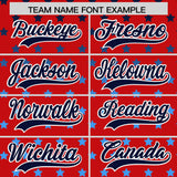Custom Red Navy-White Raglan Sleeve Personalized Star Print Authentic Baseball Jersey