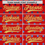 Custom Red Old Gold-White Raglan Sleeve Personalized Star Print Authentic Baseball Jersey