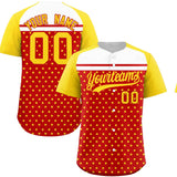 Custom Red Gold-White Raglan Sleeve Personalized Star Print Authentic Baseball Jersey