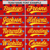 Custom Red Gold-White Raglan Sleeve Personalized Star Print Authentic Baseball Jersey