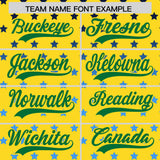 Custom Gold Kelly Green-White Raglan Sleeve Personalized Star Print Authentic Baseball Jersey