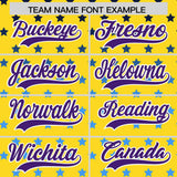 Custom Gold Purple-White Raglan Sleeve Personalized Star Print Authentic Baseball Jersey