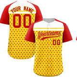Custom Gold Red-White Raglan Sleeve Personalized Star Print Authentic Baseball Jersey