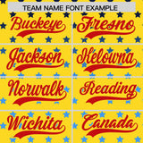 Custom Gold Red-White Raglan Sleeve Personalized Star Print Authentic Baseball Jersey