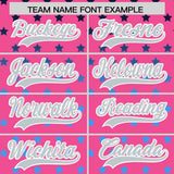 Custom Pink Silver-White Raglan Sleeve Personalized Star Print Authentic Baseball Jersey
