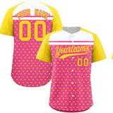 Custom Pink Gold-White Raglan Sleeve Personalized Star Print Authentic Baseball Jersey