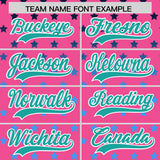 Custom Pink Aqua-White Raglan Sleeve Personalized Star Print Authentic Baseball Jersey
