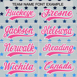 Custom Silver Pink-White Raglan Sleeve Personalized Star Print Authentic Baseball Jersey