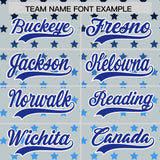 Custom Silver Royal-White Raglan Sleeve Personalized Star Print Authentic Baseball Jersey