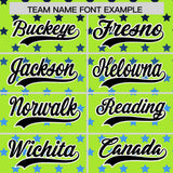 Custom Neon Green Black-White Raglan Sleeve Personalized Star Print Authentic Baseball Jersey
