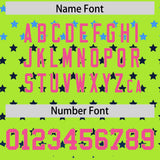 Custom Neon Green Pink-White Raglan Sleeve Personalized Star Print Authentic Baseball Jersey