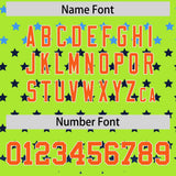 Custom Neon Green Orange-White Raglan Sleeve Personalized Star Print Authentic Baseball Jersey