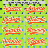 Custom Neon Green Orange-White Raglan Sleeve Personalized Star Print Authentic Baseball Jersey
