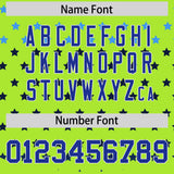 Custom Neon Green Royal-White Raglan Sleeve Personalized Star Print Authentic Baseball Jersey