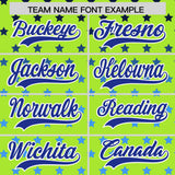 Custom Neon Green Royal-White Raglan Sleeve Personalized Star Print Authentic Baseball Jersey