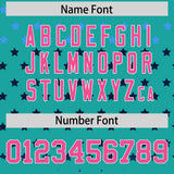 Custom Aqua Pink-White Raglan Sleeve Personalized Star Print Authentic Baseball Jersey