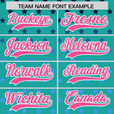 Custom Aqua Pink-White Raglan Sleeve Personalized Star Print Authentic Baseball Jersey