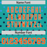 Custom Aqua Orange-White Raglan Sleeve Personalized Star Print Authentic Baseball Jersey