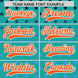 Custom Aqua Orange-White Raglan Sleeve Personalized Star Print Authentic Baseball Jersey