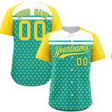 Custom Aqua Gold-White Raglan Sleeve Personalized Star Print Authentic Baseball Jersey