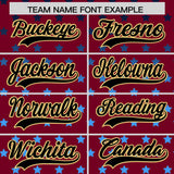 Custom Crimson Khaki-White Raglan Sleeve Personalized Star Print Authentic Baseball Jersey