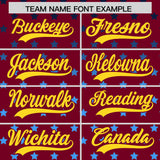 Custom Crimson Gold-White Raglan Sleeve Personalized Star Print Authentic Baseball Jersey