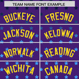 Custom Purple Gold-White Raglan Sleeve Personalized Star Print Authentic Baseball Jersey