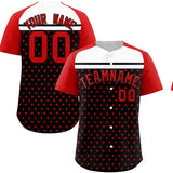 Custom Black Red-White Raglan Sleeve Personalized Star Print Authentic Baseball Jersey