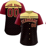 Custom Black Crimson-Khaki Raglan Sleeve Personalized Star Print Authentic Baseball Jersey