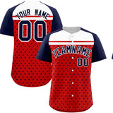Custom Red Navy-White Raglan Sleeve Personalized Star Print Authentic Baseball Jersey