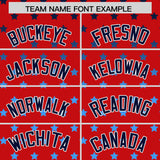 Custom Red Navy-White Raglan Sleeve Personalized Star Print Authentic Baseball Jersey