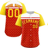 Custom Red Gold-White Raglan Sleeve Personalized Star Print Authentic Baseball Jersey