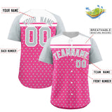 Custom Pink Silver-White Raglan Sleeve Personalized Star Print Authentic Baseball Jersey