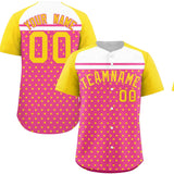 Custom Pink Gold-White Raglan Sleeve Personalized Star Print Authentic Baseball Jersey