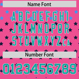 Custom Pink Aqua-White Raglan Sleeve Personalized Star Print Authentic Baseball Jersey