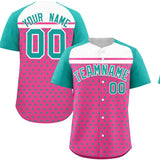 Custom Pink Aqua-White Raglan Sleeve Personalized Star Print Authentic Baseball Jersey